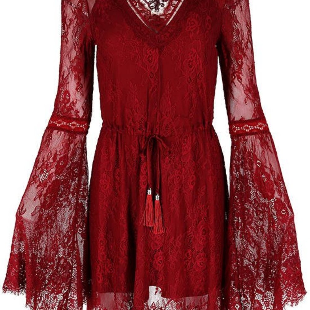 Beautiful Restyle Burgundy Gothic Eyelash Lace Dress